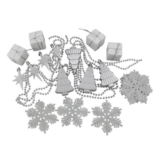 125ct. Winter White & Silver Shatterproof 4-Finish Christmas Ornaments